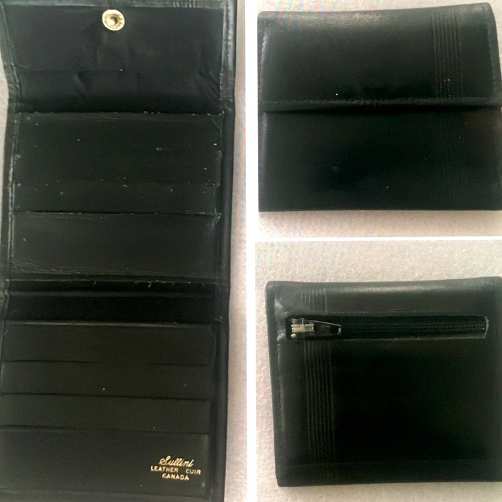 8 Slot Black Leather Credit Card Holder With Zippered Compartment for Coins